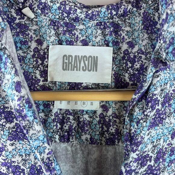 Anthropologie Grayson The Hero Size 4 Large Floral Blue Purple Button Up - Picture 3 of 10